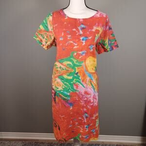 Lagenlook Oversized Cotton T-Shirt Dress L Abstract Floral Boho Pockets
